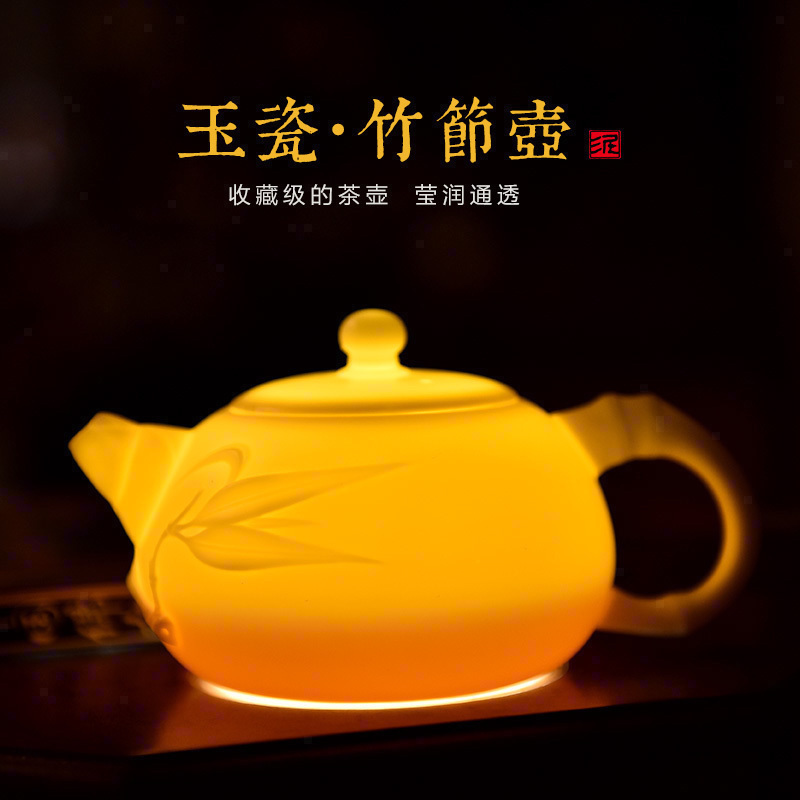 Mud seal dehua white porcelain craft ceramic teapot suet white single pot kung fu tea set personal CiHu jade bamboo pot