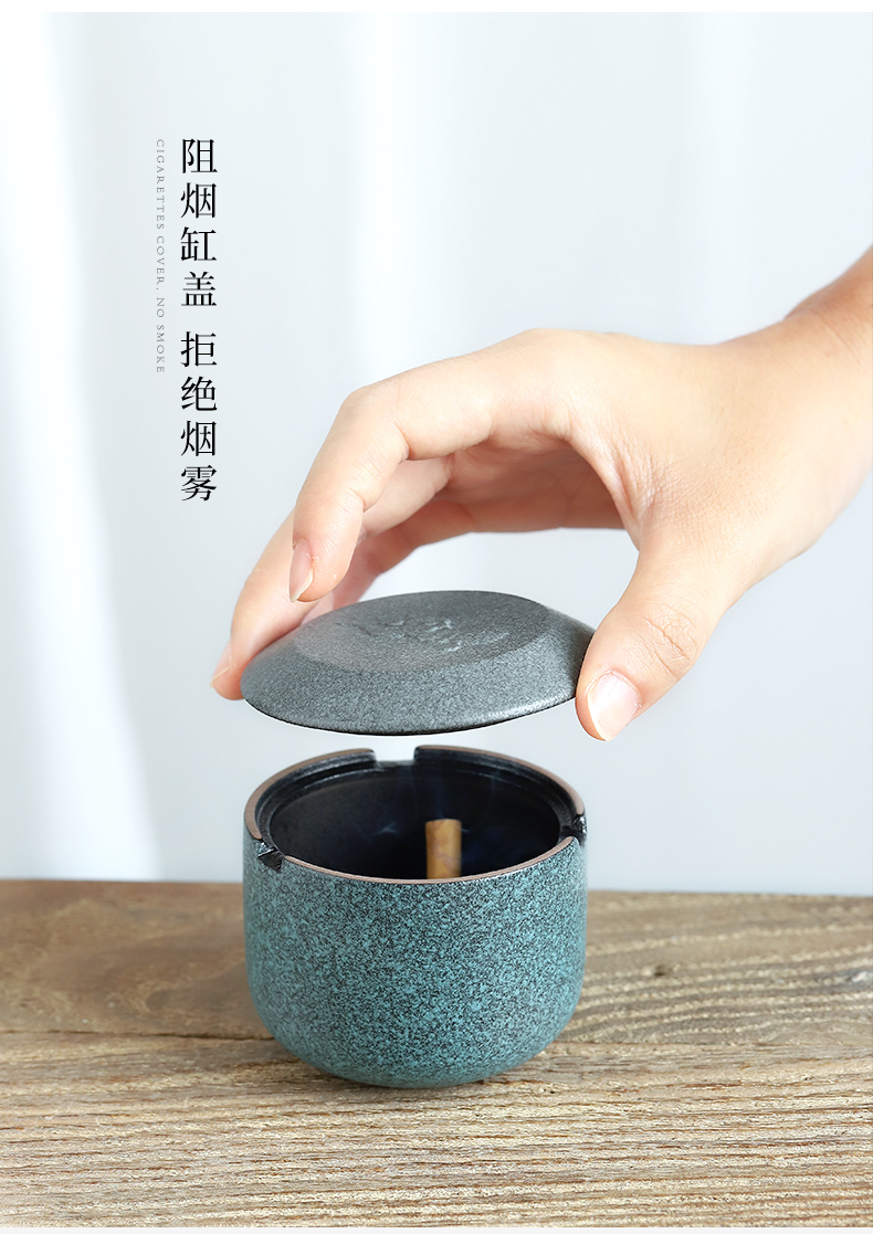 Mud seal xiangyun ashtray ceramic creative move fashion with cover wind small household bedroom living room office