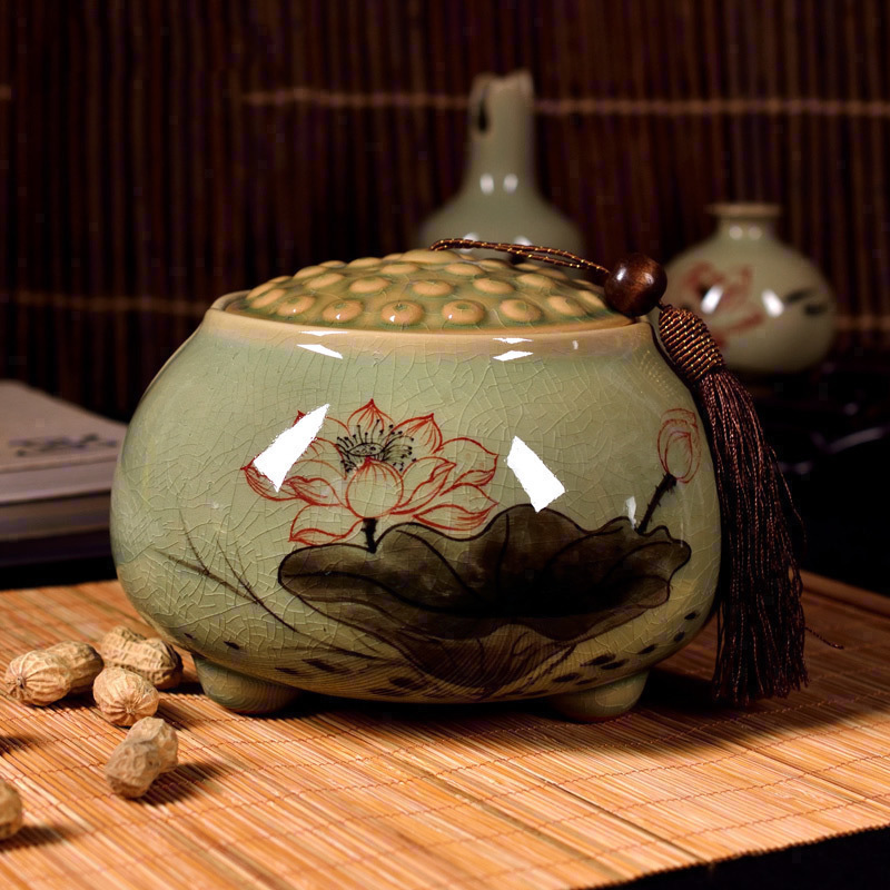 Clay ceramic printing large puer tea cake tea, green tea to wake seal pot home tea tea box storage tank
