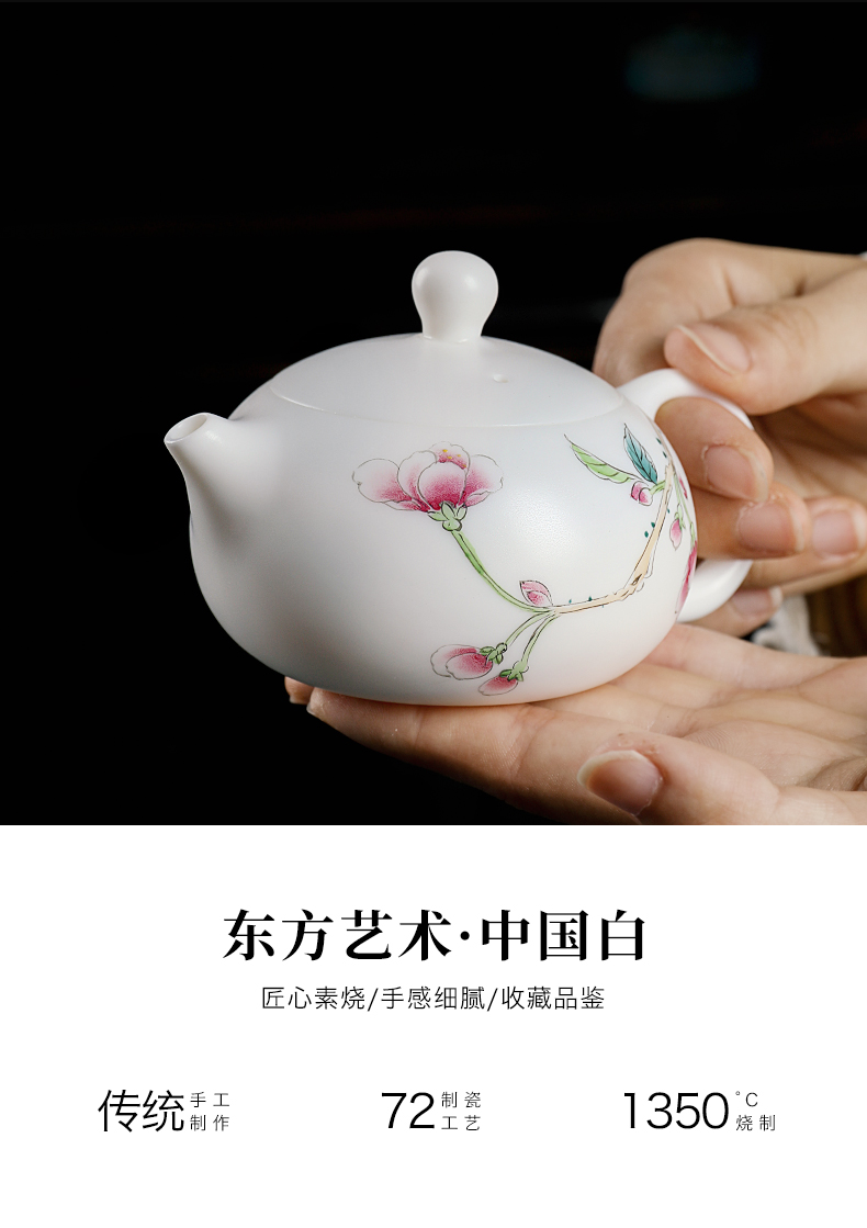 Mud seal cherry blossom put kung fu tea set suit household contracted hand - made China dehua white porcelain suet white jade cup teapot