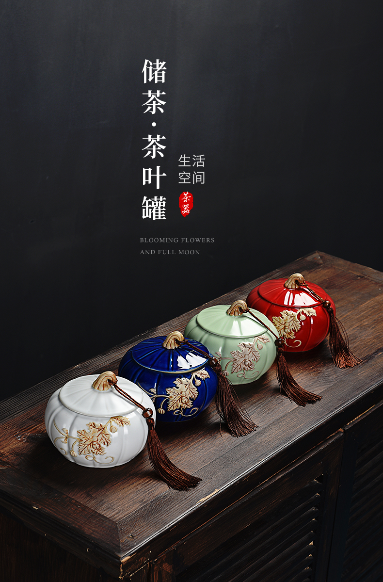 Pumpkin mud seal tea pot ceramic seal moisture receives stock POTS store receives the trumpet puer tea box of household