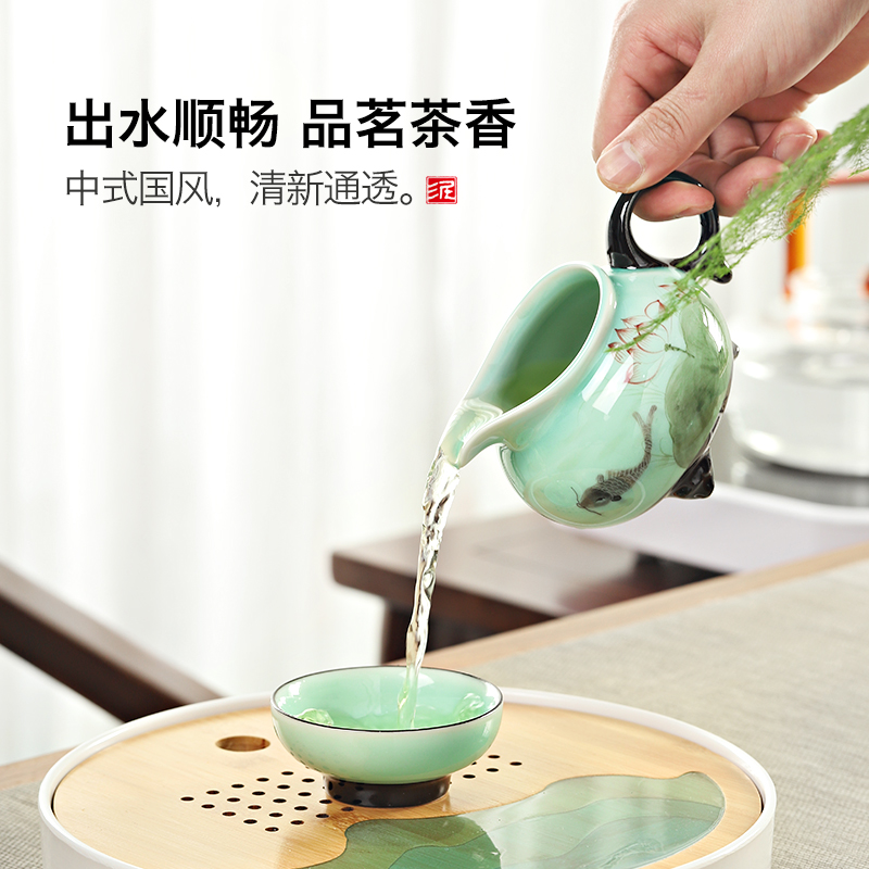 Kung fu tea set household contracted and I sitting room office ceramic lid bowl of high - grade tea cups