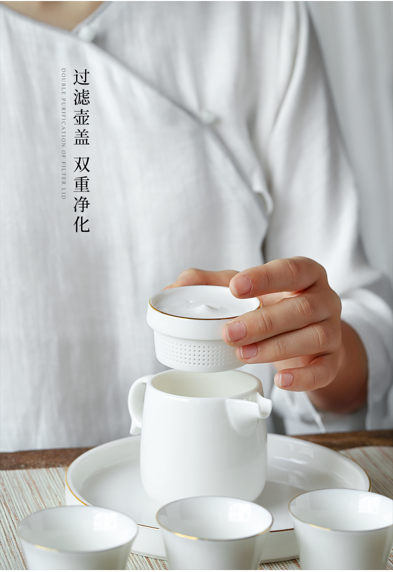 Dehua white porcelain clay seal dry tea set kung fu tea set small household set of ceramic tea cup teapot tea pot