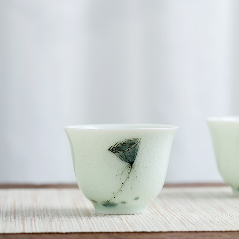 Mud seal kung fu tea set suit household contracted Japanese green lotus glaze ceramic teapot hand - made teacup gift boxes
