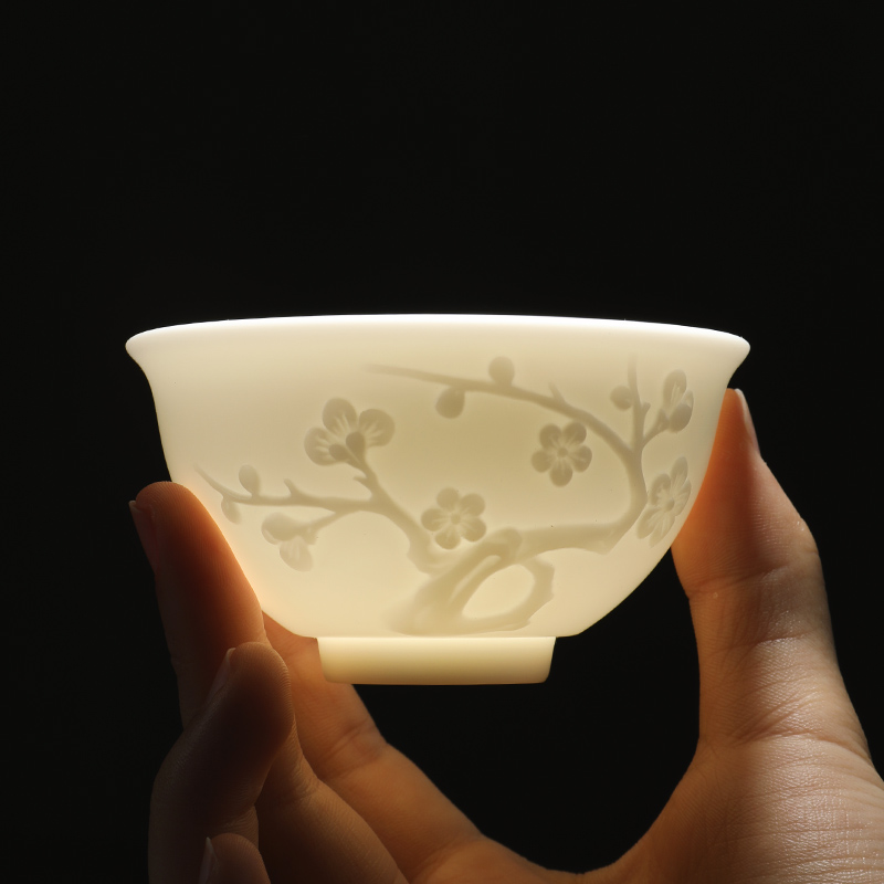 Mud printing small bamboo kung fu tea cups dehua white porcelain cup sample tea cup master jade porcelain name plum cup of pure manual single CPU