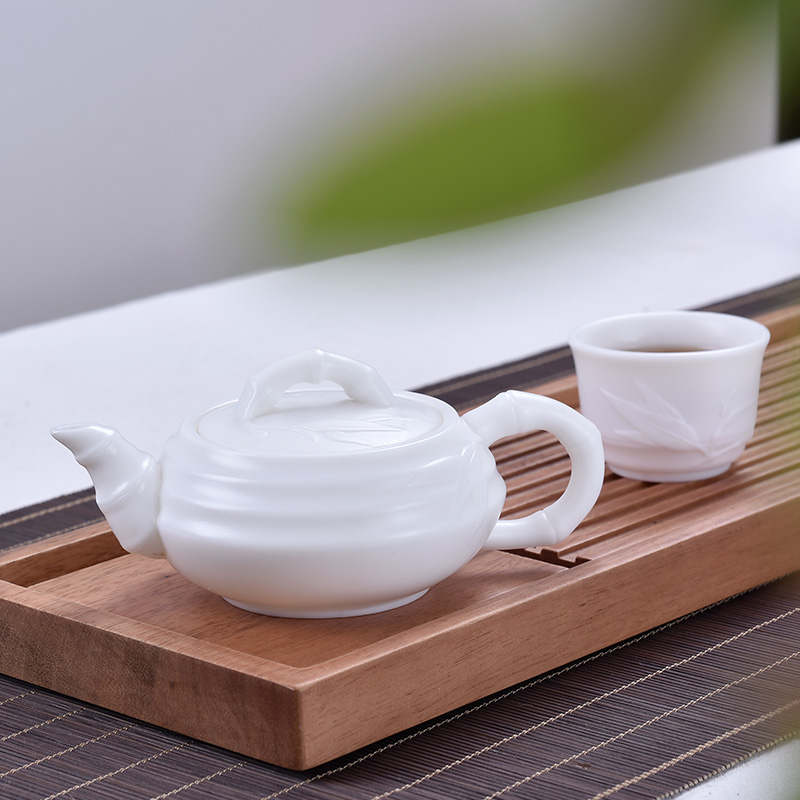 Mud seal dehua white porcelain craft ceramic teapot suet white single pot kung fu tea set personal CiHu jade bamboo pot