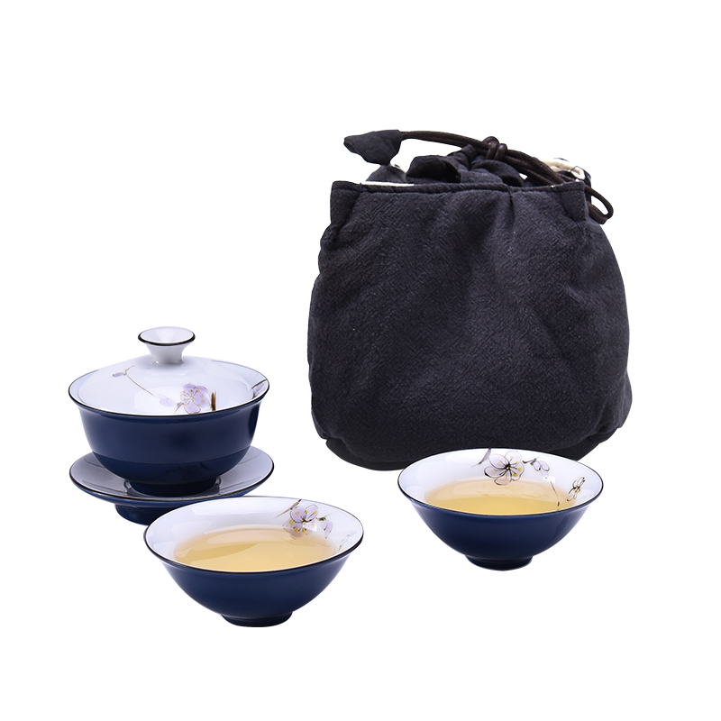 Tureen contracted car travel tea set suit portable bag type ceramic crack cup single 2 receive bag tea cup