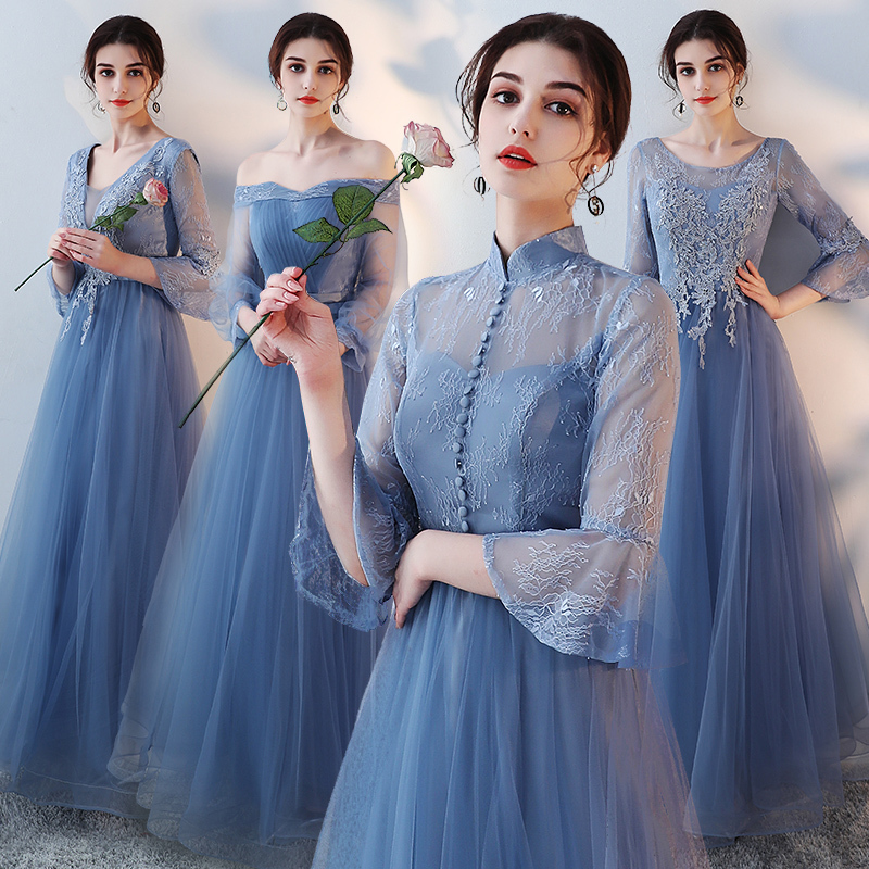 Bridesmaid Dress for Women 2026 New Style Blue Long Sister Group Bridesmaid Dress Performance Costume for Art Exam Choir Performance Bridesmaid Dress for Women 2026 New Style Blue Long Sister Group Bridesmaid Dress Performance Costume for Art Exam Choir Performance