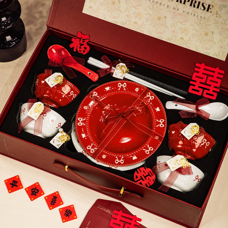 Newlywed Wedding and Engagement Gifts for the Newlyweds, Underglaze Color Tableware Set, Housewarming Bowl and Plate Set, Home Gift Box