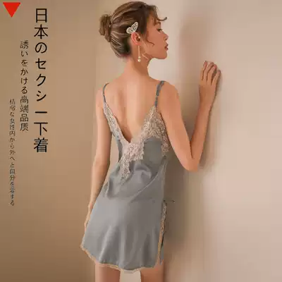 Summer silk Ice Silk deep V embroidery lace suspender sexy pajamas puzzled passion nightgown female summer