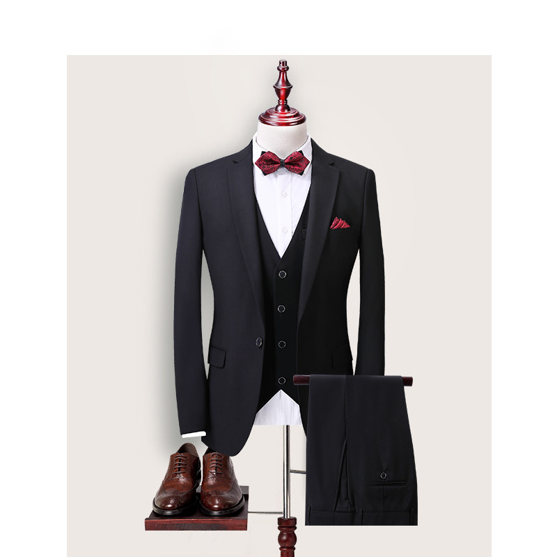 Suit suit men's business slim professional dress suit Korean groom wedding dress three-piece best man suit