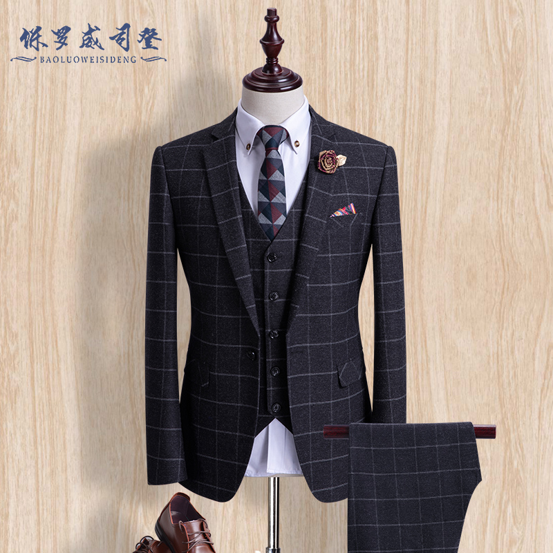 Suit phù hợp với những người đàn ông Hàn Quốc phiên bản của bộ đồ chú rể chiếc váy cưới được trang bị một ba mảnh phong cách Anh cơ thể con trai vào mùa xuân và mùa hè