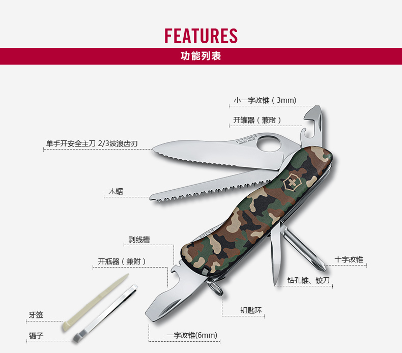 Victorinox Victorinox Thụy Sĩ Army Knife 111 mét công cụ ngoài trời đa chức năng công cụ gấp leo núi ranger