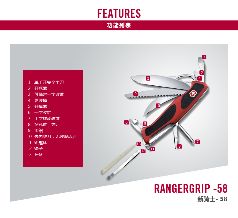 Victorinox Swiss Army Knife Chính hãng New Knight-58 Long 130mm Serg Serg Knife Công cụ ngoài trời Dao đa năng dụng cụ đa năng Xiaomi