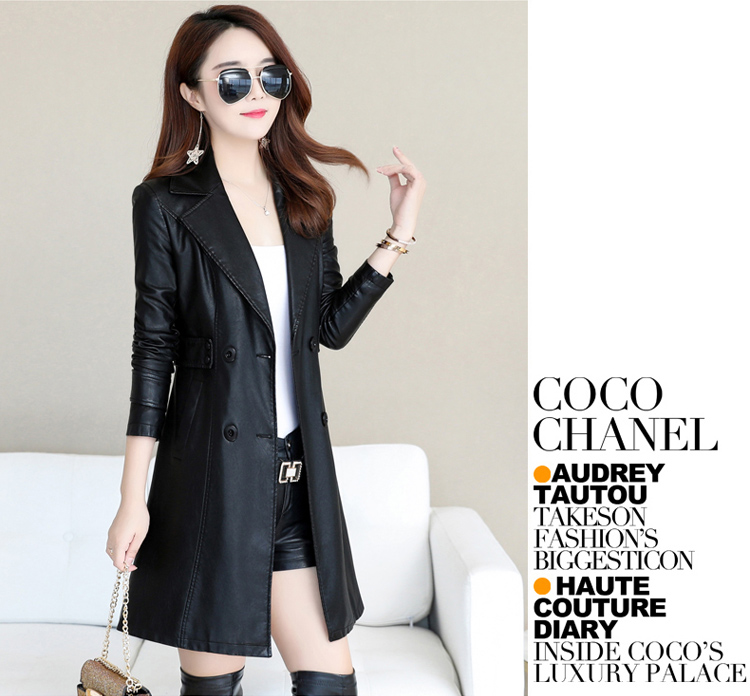 Mùa xuân và mùa thu mới của phụ nữ Áo da nữ dài phần áo gió kích thước lớn Phiên bản Hàn Quốc của áo khoác mỏng phù hợp với áo khoác da áo da cao cấp