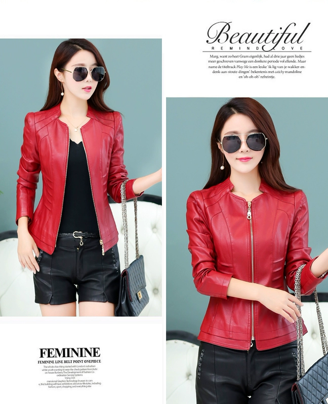 Miedaiia / Mideni Mùa xuân và mùa thu Hained Leather Women Short Hàn Quốc Kích thước lớn Áo khoác da nữ nhỏ Xu hướng áo khoác - Quần áo da