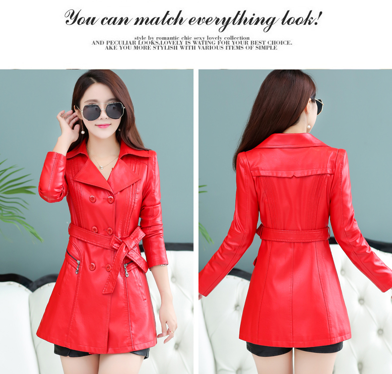 Mùa thu đông 2018 mới Hained leather nữ dài Phần phiên bản Hàn Quốc của áo khoác mỏng nữ phù hợp với áo khoác da áo da cao cấp