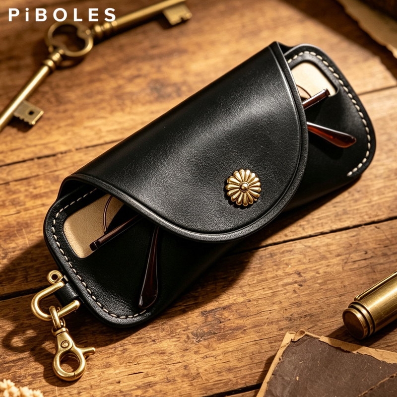 High-End First-Layer Cowhide Leather Glasses Case, Vintage Pressure-Resistant Portable Glasses Box with Hanging Buckle Design, Genuine Leather Sunglasses Storage Case High-End First-Layer Cowhide Leather Glasses Case, Vintage Pressure-Resistant Portable Glasses Box with Hanging Buckle Design, Genuine Leather Sunglasses Storage Case
