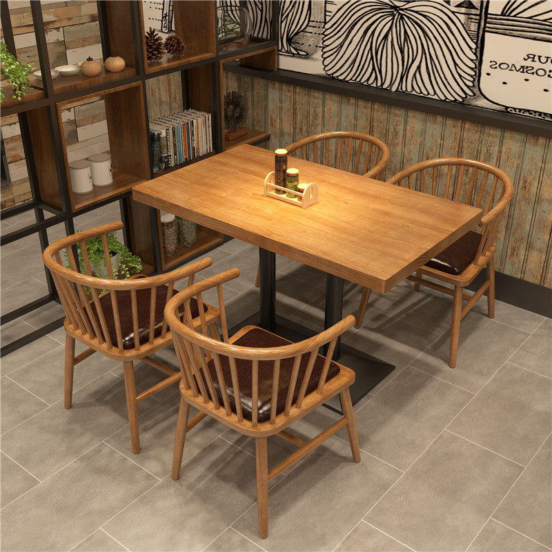 Modern minimalist restaurant dining table and chair combination dining room solid wood square table dining snack bar wrought iron rectangular table