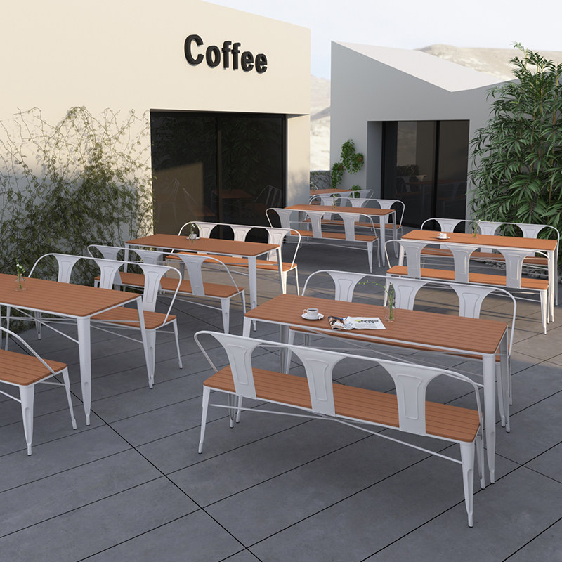 Leisure outdoor dining table and chairs cafe dessert milk tea shop afternoon tea table and chair combination outdoor wrought iron sunscreen long table