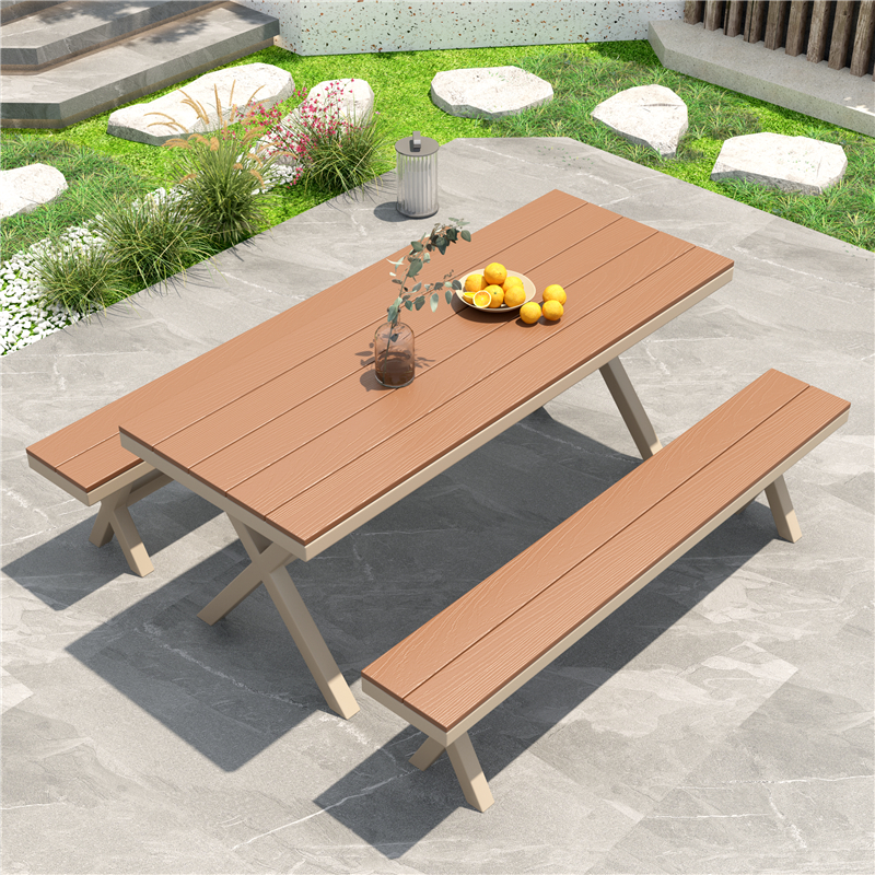Casual Outdoor Dining Table And Chairs Combined Villa Garden Outdoor Iron Art Strip Table Waterproof Sunscreen Open Patio Table