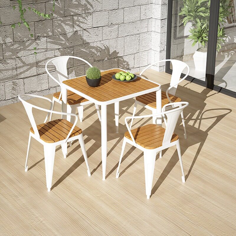 Outdoor leisure balcony small table and chair outdoor garden wrought iron plastic wood square table cafe outdoor dining table and chair combination