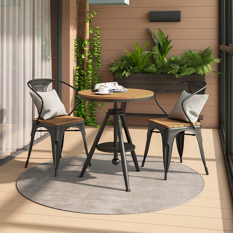 Outdoor dining table and chairs open-air balcony waterproof sunscreen swing table outdoor leisure cafe can lift small round table