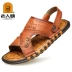 Old man sandal nam 2019 mùa hè Giày đi biển mới bằng da mềm đế mềm chống trơn trượt đầu da Hàn Quốc - Sandal Sandal