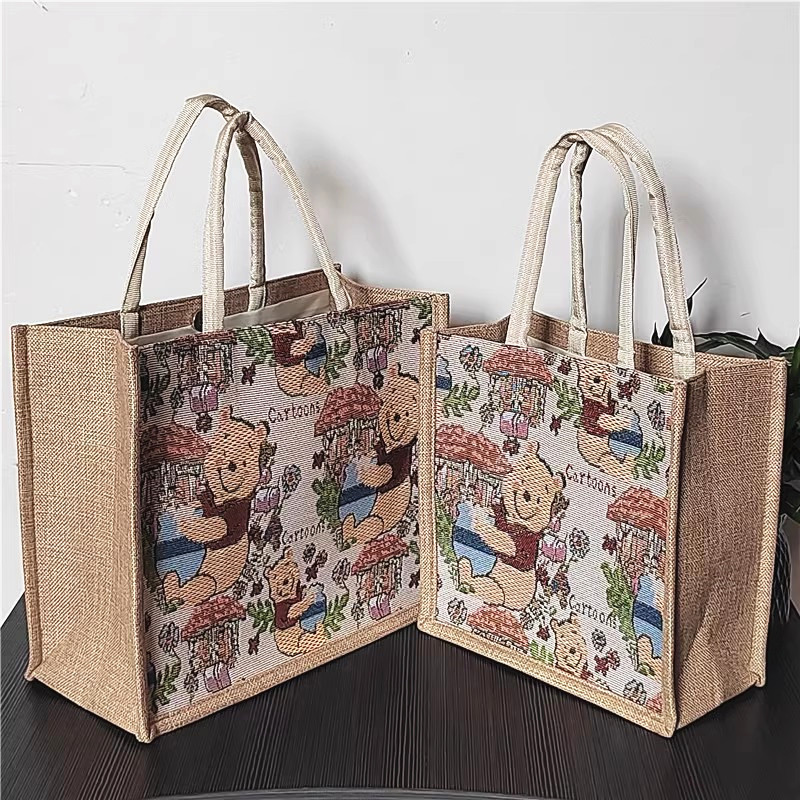 Linen Bag Women's Handbag 2025 New Cartoon Large-Capacity Tote Bag Women's Work Commute Canvas Handbag