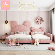 Childrens bed pink Mickey cartoon cloth bed girl princess bed modern simple tatami second child splicing big bed
