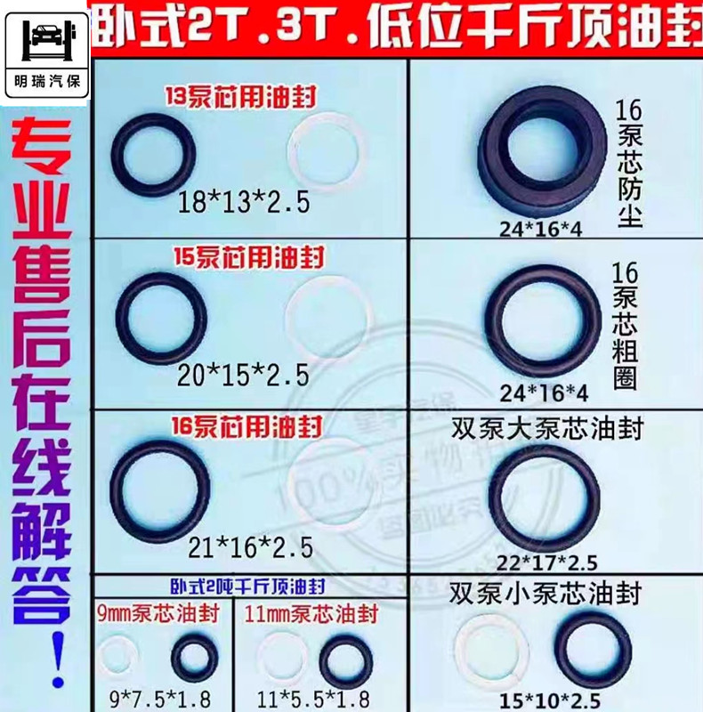 Horizontal 2 ton 3T jack repair accessories oil plug dustproof opening pad oil seal O-ring seal repair kit