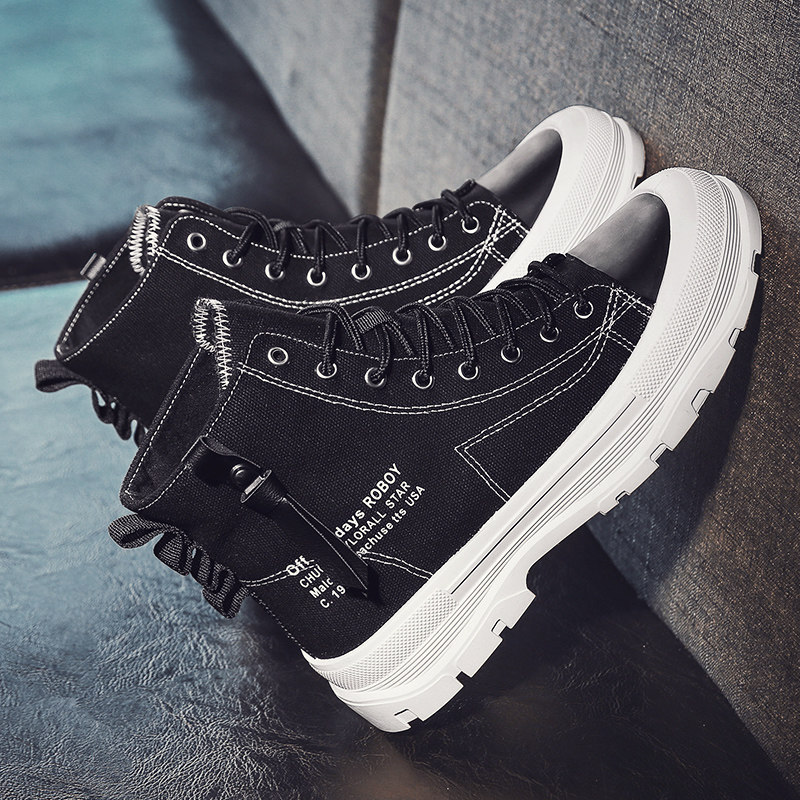 Men's shoes 2022 New 100 hitch casual Summer slim Breathable Flat Shoes Korean Version Trendy High Cylinder Canvas Wave Shoes