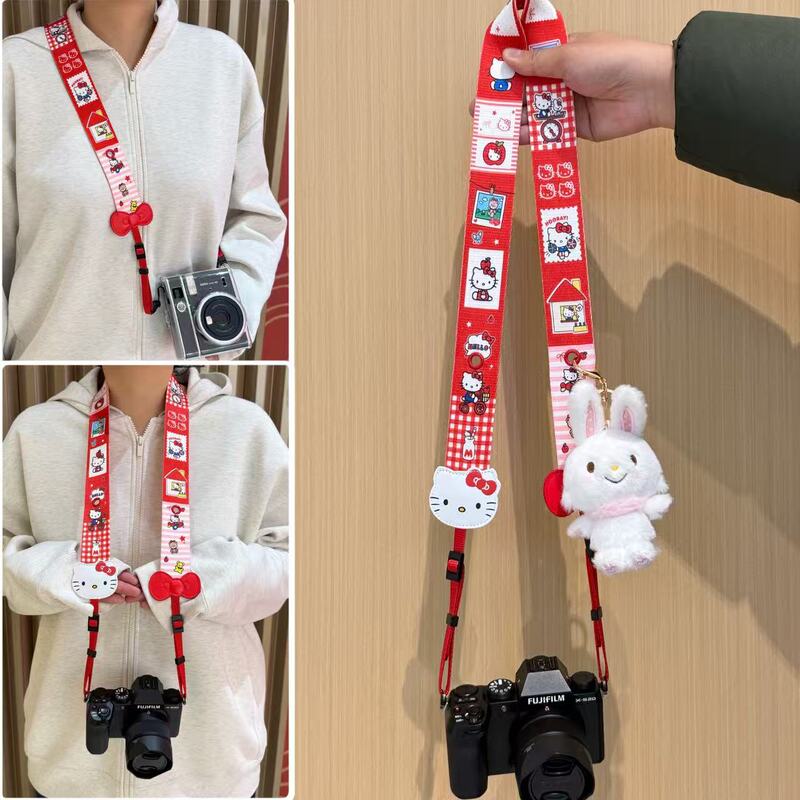 Slr Camera Strap Kitty Cartoon Mirrorless Digital Crossbody Strap Thickened Pressure-Reducing Universal for Polaroid Ccd Fuji