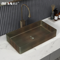 Stainless steel rectangular bronze table upper basin homestay hotel bathroom washbasin bar KTV table wash basin