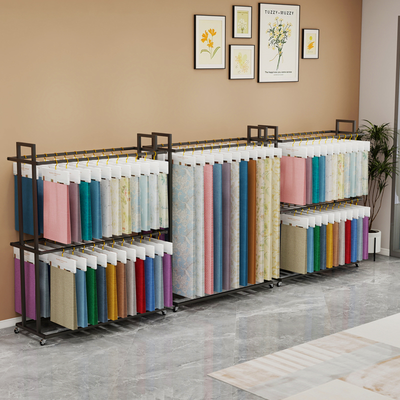 Curtain Fabric Display Rack, Exhibition-Specific Display Stand, Textile Fabric Display Rack with Hanging Tags, Double-Sided Display Rack, Movable