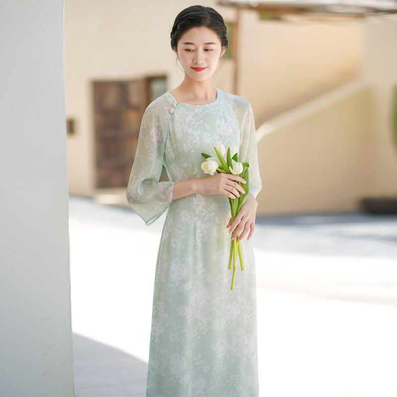 Chuchan original 2022 summer women's clothing improved Chinese style Chinese style cheongsam temperament slim long version of Aodai dress