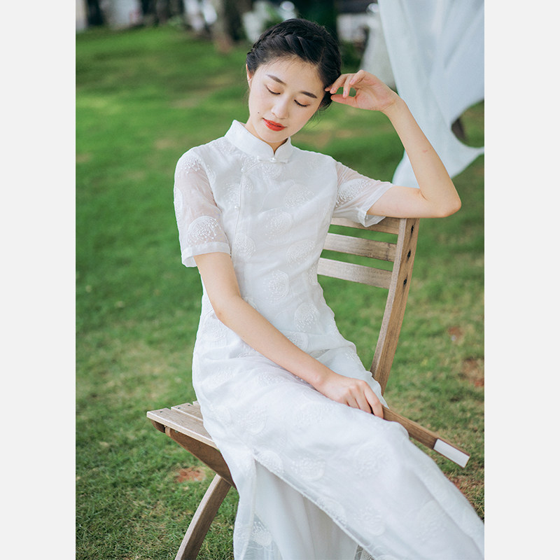 First Cicada Daily Qipao 2021 New Year Light Light Summer Women's Clothing Improvement Chinese Retro Country Windy White Dress