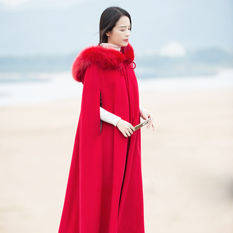 Chucicada Chinese style winter women's clothing Chinese style retro improved Hanfu woolen white warm coat cloak cloak