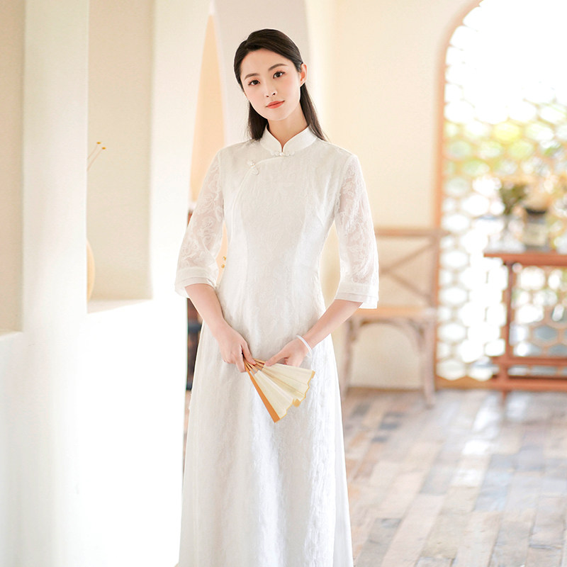 First cicadas 2022 Summer new ladies China Wind Embroidery Retro High-end Atmosphere Improved Odei Qipao Ocean Dress