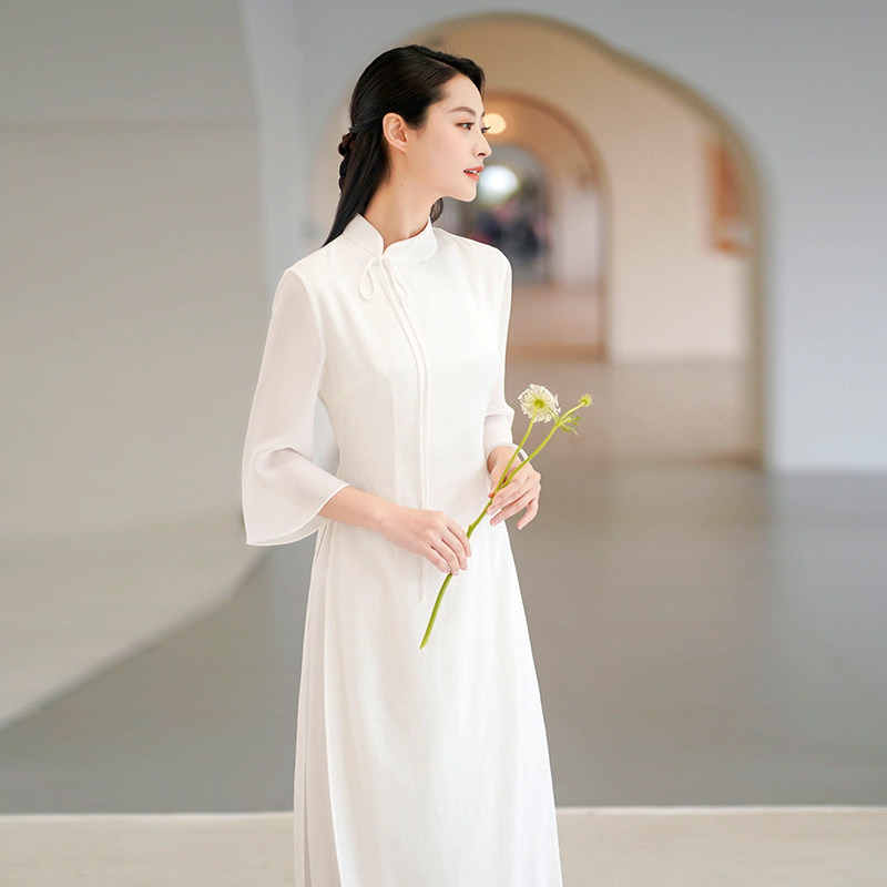 First Cicadas Improved Qipao Women's Summer New Chinese Style Country Wind Retro Elegant White Odei Betrothed Gown Dress Foreign Dress