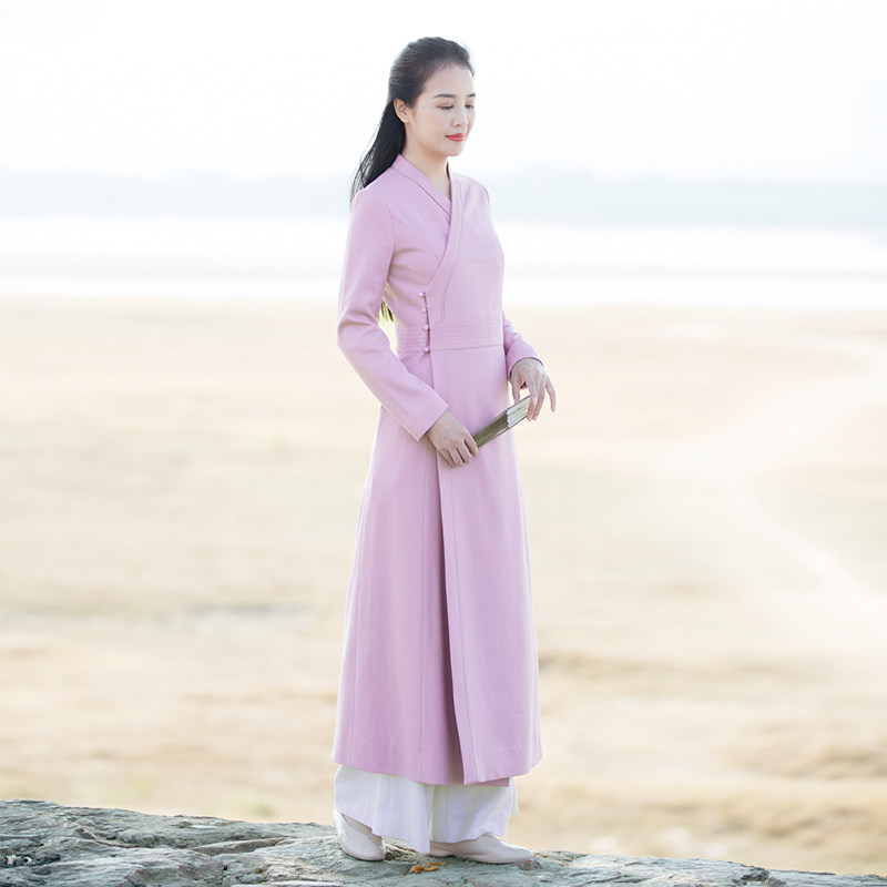 Chuchan winter new women's clothing Chinese style Hanfu retro slim woolen long skirt coat coat