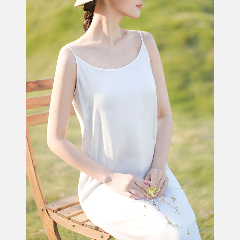Chucicada summer bottoming vest skirt fairy dress simple comfortable breathable soft cotton white suspender long dress