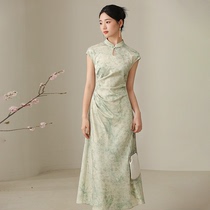 The first cicadas thing Qing jubilation New Chinese style Chinese style wind even dress lady Summer water ink Zzy Jacquard Retro Improved Qipao