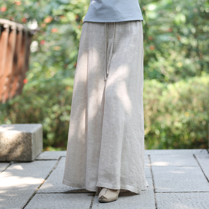 First cicadas original 2022 Summer women's clothing Chinese art retro casual loose long thin cotton linen linen wide pants