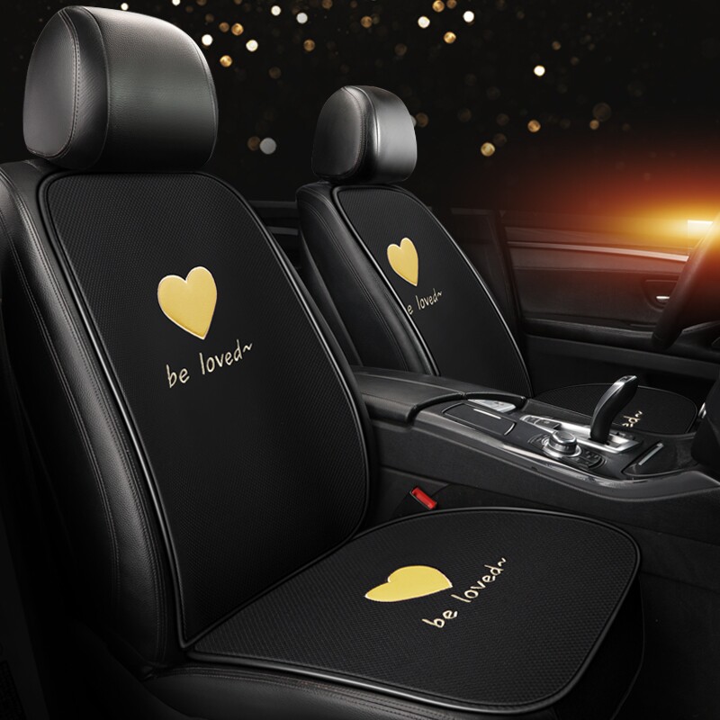 Car seat cushion single-piece four-season universal embroidery seven-piece set of breathable cotton and linen single rear car cushion net red female seat cushion