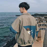Mùa hè hip hop Hàn Quốc phong cách chic áo khoác nam Hàn Quốc phiên bản của xu hướng của sinh viên lỏng lẻo nhỏ tươi mosaic jacket ins với cùng một đoạn áo cổ vuông