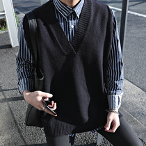 Knitted shirt vest men ins sleeveless sweater coat college style Korean version of the trend vest T-shirt hip hop shoulder harbor style