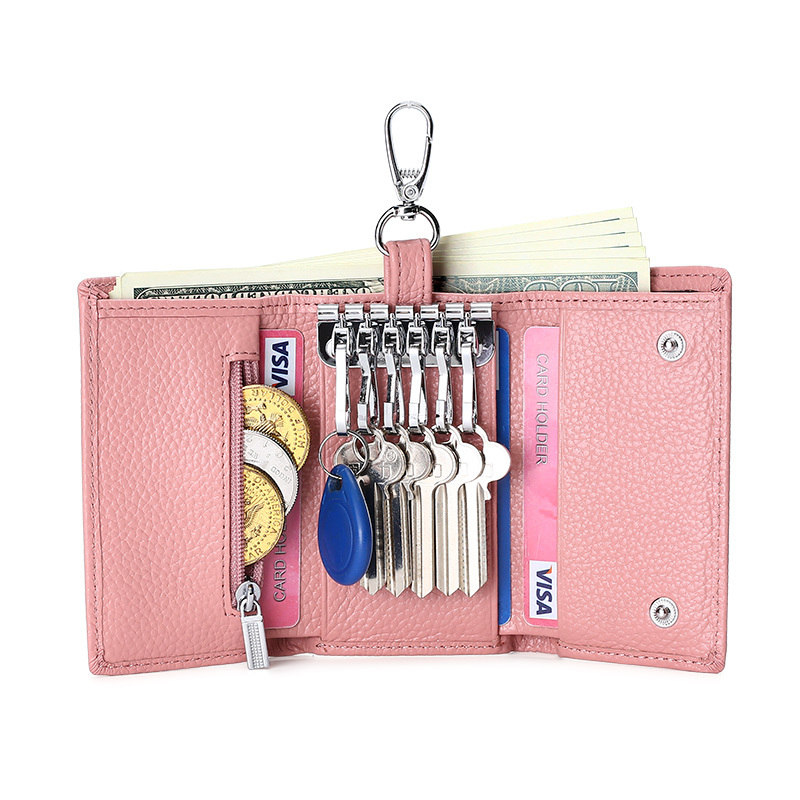 Key Bag for Men, Genuine Cowhide, Simple Style, Women's Card Holder, Large Capacity, Multi-Functional, Waist-Hanging Keychain, Household Car Key Bag