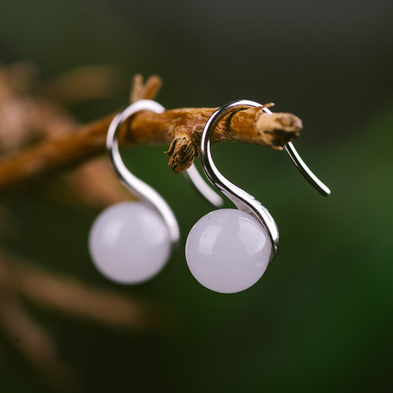 S925 silver Hetian jade silver plated 18K gold ear hook earrings personality high heels earrings temperament earrings earrings ear pin earrings