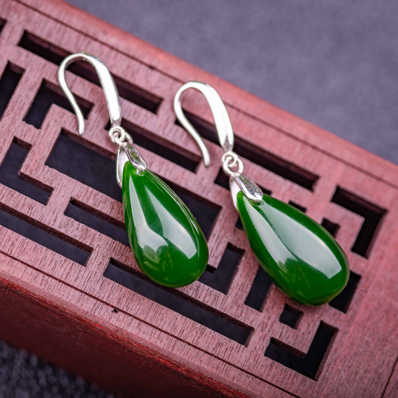 Xi Zhan Xuan S925 Pure Silver Xianbei and Tian Biyu Long Edition Earrings Earrings Temperament Drop Earrings Brief with Certificate